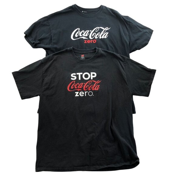 2 Vintage Coca-Cola Zero T-Shirt XL Lot Of Two Black Short Sleeve Graphic Tee - Picture 1 of 14
